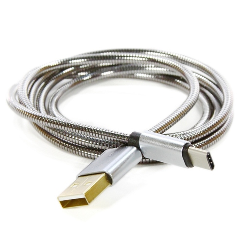 USB кабель Qumann USB Type-C 1m металлическая оплетка Silver фото 