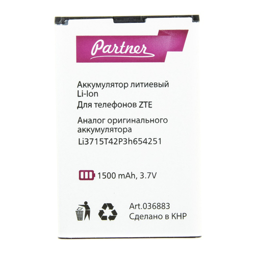 

Аккумулятор для ZTE V790 (Li3715T42P3H654251), Partner, 1500 mAh