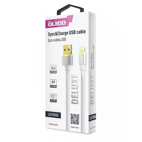 USB кабель OLMIO Deluxe USB 2.0 - lightning 1m White фото 