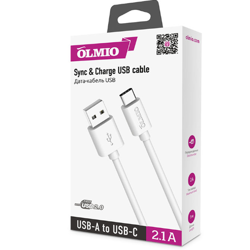 USB кабель OLMIO USB 2.0 - Type-C 1m White фото 