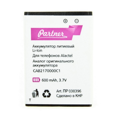 

Аккумулятор для Alcatel OT-103/105/106/108/109/203/206/209/213/222/223/255/280/300/305 (CAB2170000C1), Partner, 600 mah