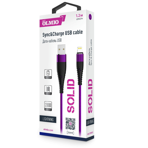 USB кабель OLMIO Deluxe USB 2.0 -Type-C 1m Black фото 