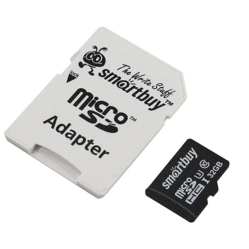 карта памяти SmartBuy microSD 32Gb (class 10) + sd адаптер (SB32GBSDU1A-AD)