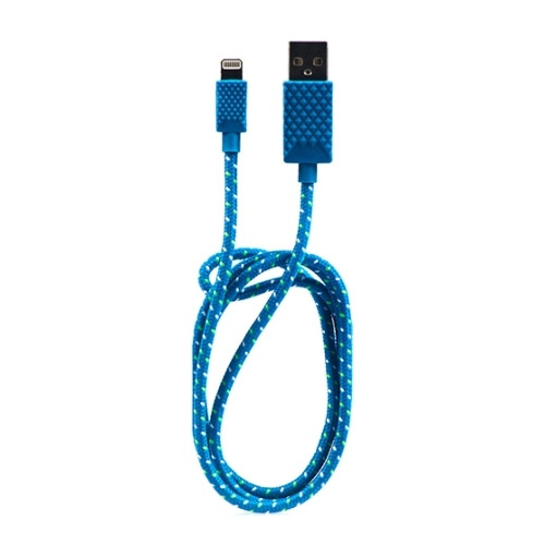 USB кабель Qumo Apple 8-pin 1м (MFI) тканевая оплётка Blue фото 