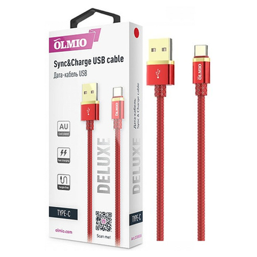 USB кабель OLMIO Deluxe USB 2.0 -Type-C 1m Red фото 