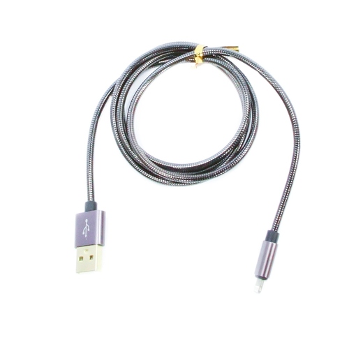 USB кабель Qumann USB Lightning 8 pin 1m металлическая оплетка Black фото 