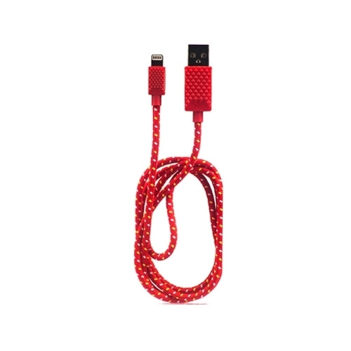 USB кабель Qumo Apple 8-pin 1м (MFI) тканевая оплётка Red фото 