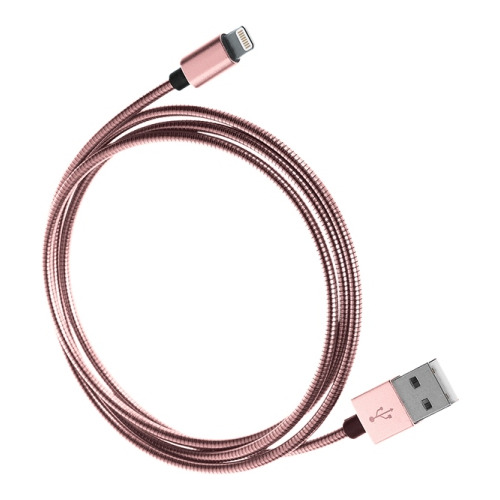 USB кабель Qumo Apple 8-pin 1м (MFI) стальной коннектор Pink Gold фото 