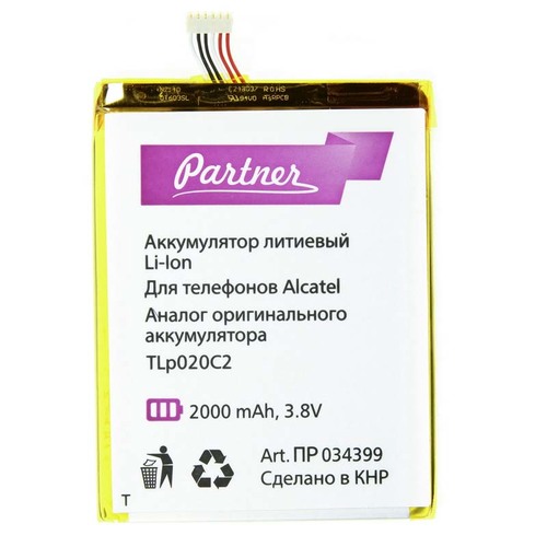 

Аккумулятор для Alcatel 6035R Idol R/6037Y Idol 2/6040/6040D, МТС 978 (TLp020C2), Partner, 2000 mAh