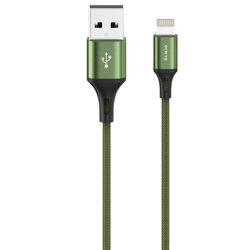 USB кабель OLMIO Basiс USB 2.0 - lightning 1.2м 2.1A текстильная оплетка Green фото 