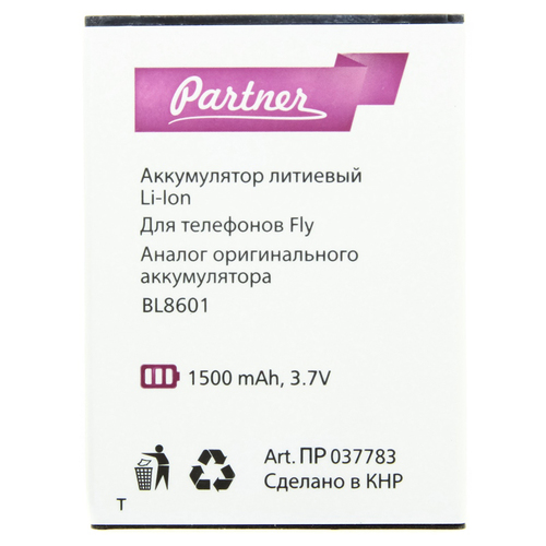 

Аккумулятор для Fly IQ4505 Quad ERA Life 7 (BL8601), Partner, 1500 mAh