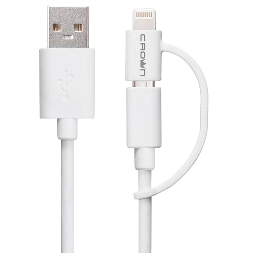 USB кабель CROWN CMCA-UL-405 Lightning(MFI)+microUSB 1m White фото 