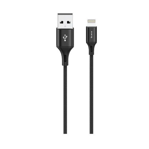 USB кабель OLMIO Basiс USB 2.0 - lightning 1.2м 2.1A текстильная оплетка Black фото 