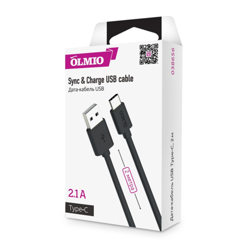 USB кабель OLMIO Solid USB 2.0 - Type-C 1.2m Black фото 