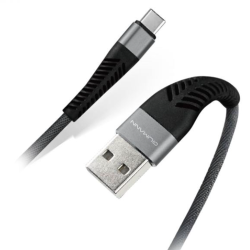 USB кабель Qumann USB Type-C 1m тканевая оплетка гибкий коннектор  Grey фото 
