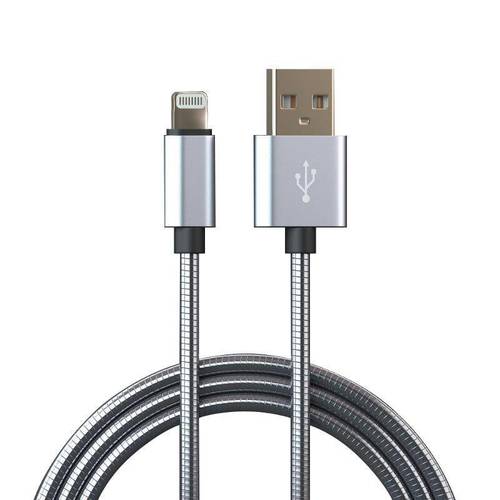USB кабель Qumann USB Lightning 8 pin 1m металлическая оплетка Silver фото 