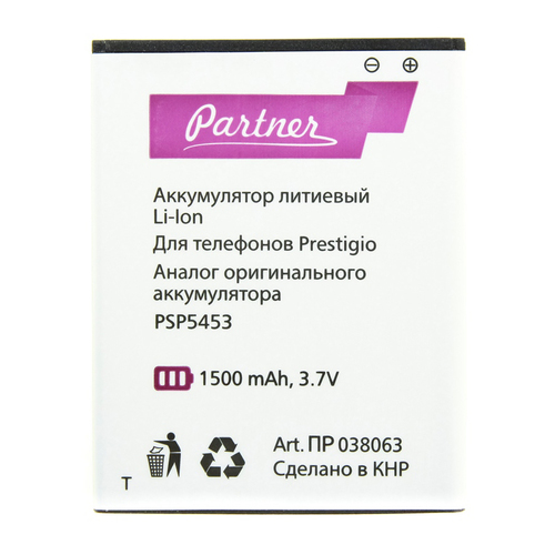 

Аккумулятор для Prestigio MultiPhone 5453 (PSP5453), Partner, 1500 mAh