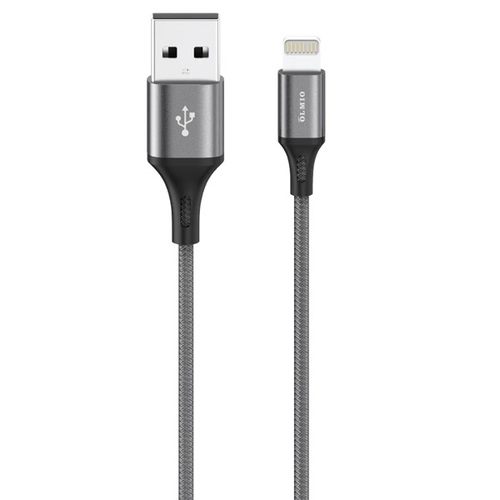 USB кабель OLMIO Basiс USB 2.0 - lightning 1.2м 2.1A текстильная оплетка Grey фото 