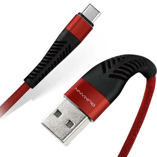 USB кабель Qumann USB Type-C 1m тканевая оплетка Red фото 