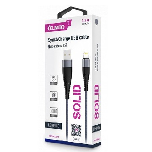 USB кабель OLMIO Solid USB 2.0 - lightning 8 pin 1.2m Titan фото 