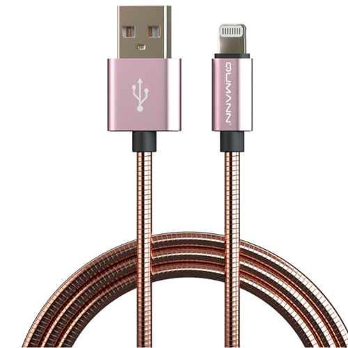 USB кабель Qumann USB Lightning 8 pin 1m металлическая оплетка Rose Gold фото 