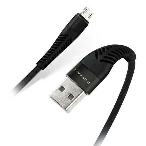 USB кабель Qumann USB microUSB 1m тканевая оплетка Black фото 