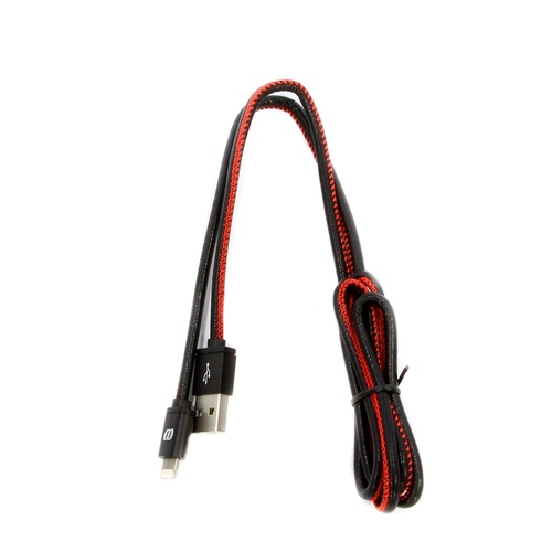 

USB кабель Mango Device MFI Apple 8-pin 1м нат.кожа Black/Red