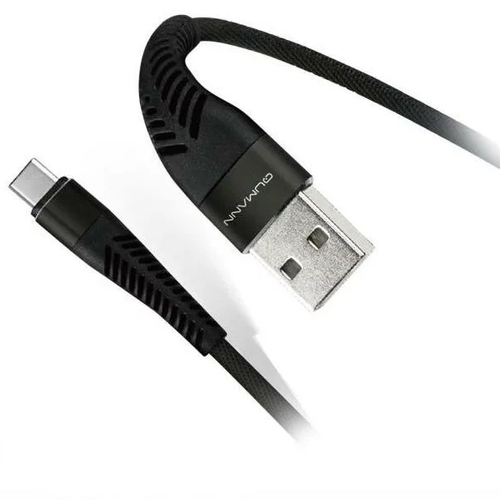 USB кабель Qumann USB Type-C 1m тканевая оплетка Black фото 