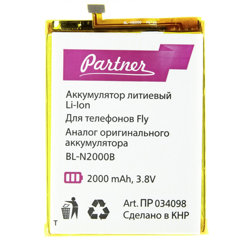 

Аккумулятор для Fly IQ4516 Tornado Slim Octa (BL-N2000B), Partner, 2000 mAh